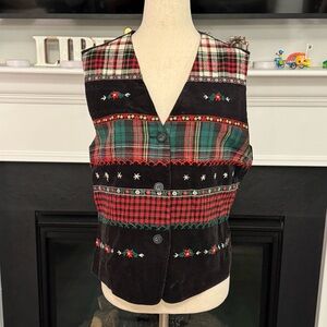 Vintage Susan Bristol Petites Plaid Corduroy Vest – Size Large Petite
